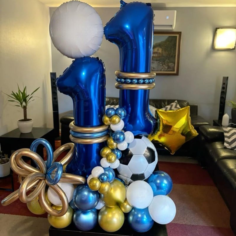 Togvu Soccer Balloons, Metallic Blue Silver Balloons with 18 Inch Soccer Ball Foil Print Balloon for Sport Theme Party Decorations, Chrome Silver Blue Confetti Balloon for Boys Men Birthday - Image 5