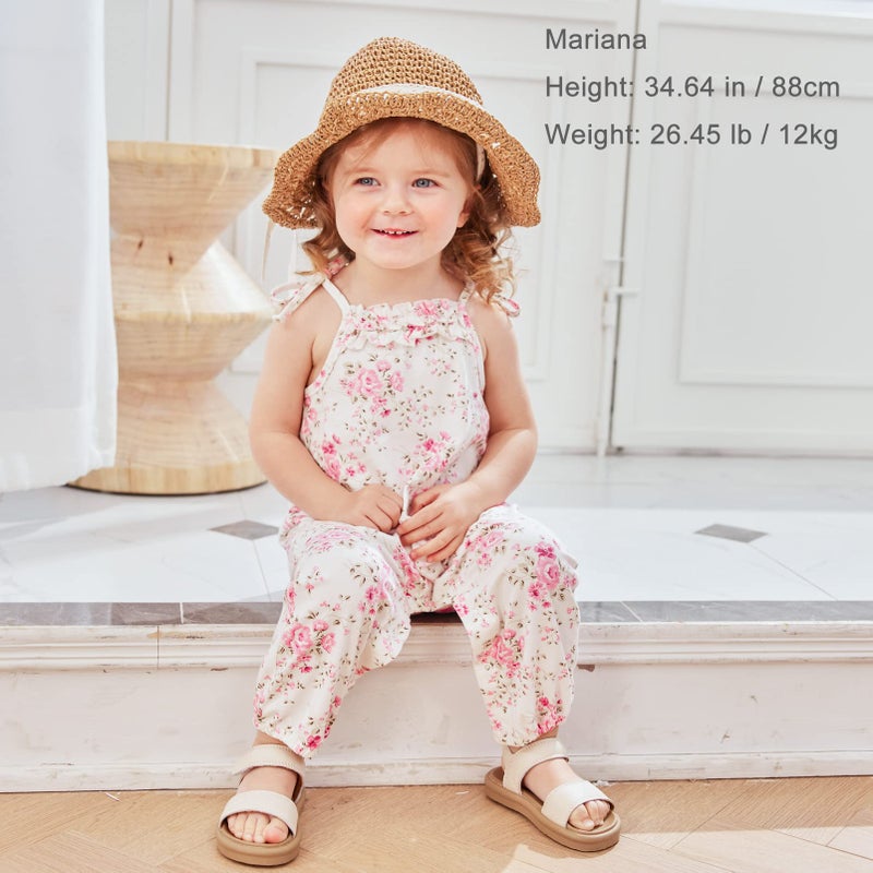 pureborn Baby Girls Straw Sun Hat - Wide Brim Sun Protection Beach Sun Hat with Chin Strap for Infant Girls 12-24 Months Brown - Image 2