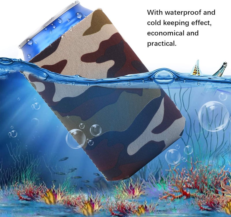 ويوبلز أغطية علب قياسية من النيوبرين الممتاز، عبوة من 15 قطعة، عوازل علب، حاملات تبريد، أغطية علب بيرة، غطاء علبة بيرة مخفي لمشروبات ريد بول، ميكيلوب ألترا، ترولي (لون أخضر مموه). - Image 3