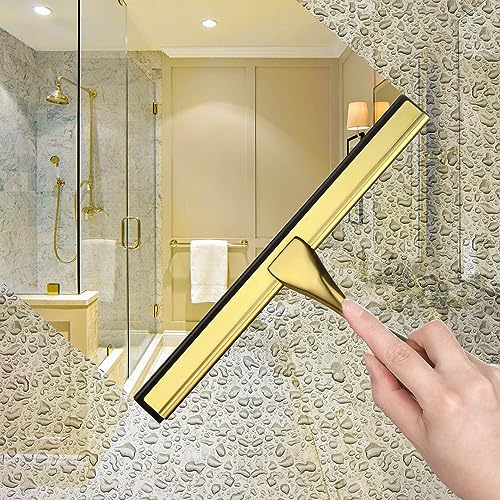HIWARE All-Purpose Shower Squeegee for Shower Doors, Bathroom, Window and Car Glass - Brass, Stainless Steel, 12 Inches - Image 3