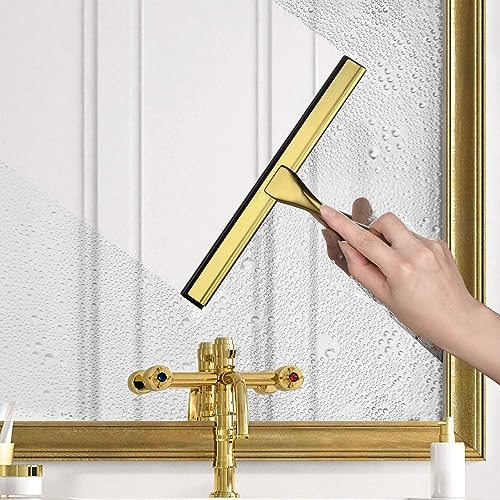 HIWARE All-Purpose Shower Squeegee for Shower Doors, Bathroom, Window and Car Glass - Brass, Stainless Steel, 12 Inches - Image 5