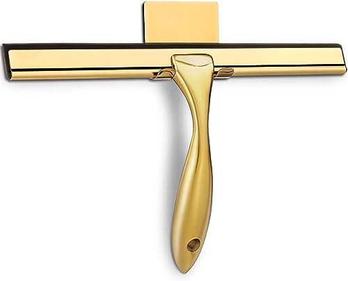HIWARE All-Purpose Shower Squeegee for Shower Doors, Bathroom, Window and Car Glass - Brass, Stainless Steel, 12 Inches - Image 1