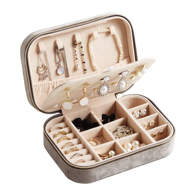 Portable Jewelry Organizer in Velvet for Rings Earrings and Necklaces Lockable 16.5 x 11.5 x 5.7 cm yx sp01253 Grey - Image 1