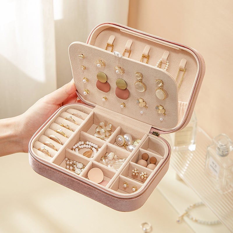 Portable Jewelry Organizer in Velvet for Rings Earrings and Necklaces Lockable 16.5 x 11.5 x 5.7 cm yx sp01253 Grey - Image 3