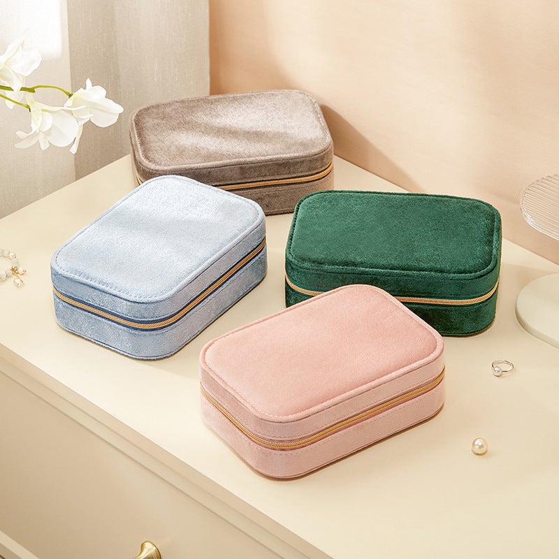 Portable Jewelry Organizer in Velvet for Rings Earrings and Necklaces Lockable 16.5 x 11.5 x 5.7 cm yx sp01253 Grey - Image 4