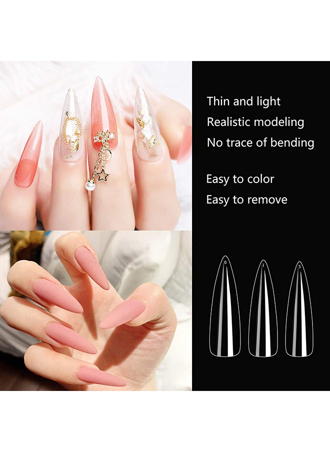 brunson False Nail Tips Soft Gel Clear Medium Stiletto BTMSF500  - Image 3