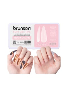 brunson False Nail Tips Soft Gel Clear Medium Stiletto BTMSF500  - Image 1
