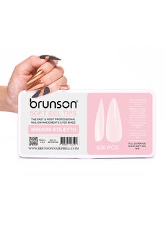 brunson False Nail Tips Soft Gel Clear Medium Stiletto BTMSF500  - Image 2