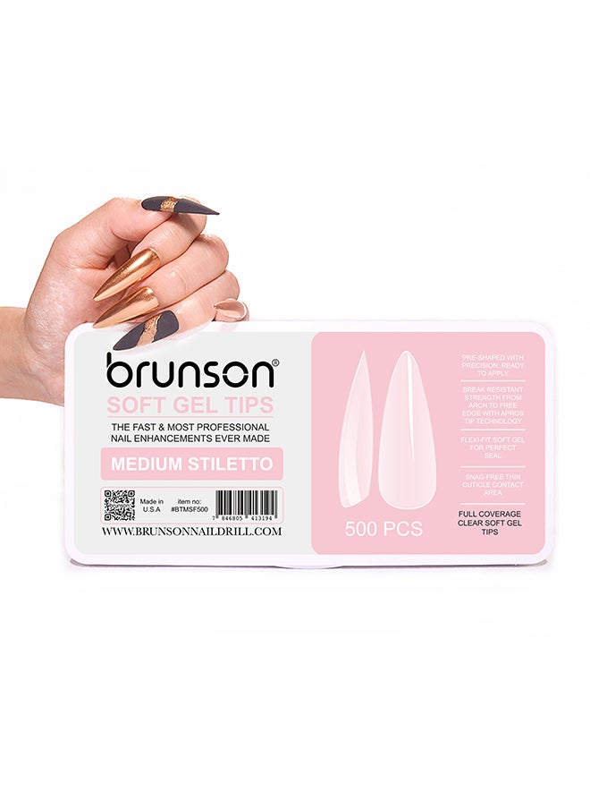 brunson False Nail Tips Soft Gel Clear Medium Stiletto BTMSF500  - Image 2