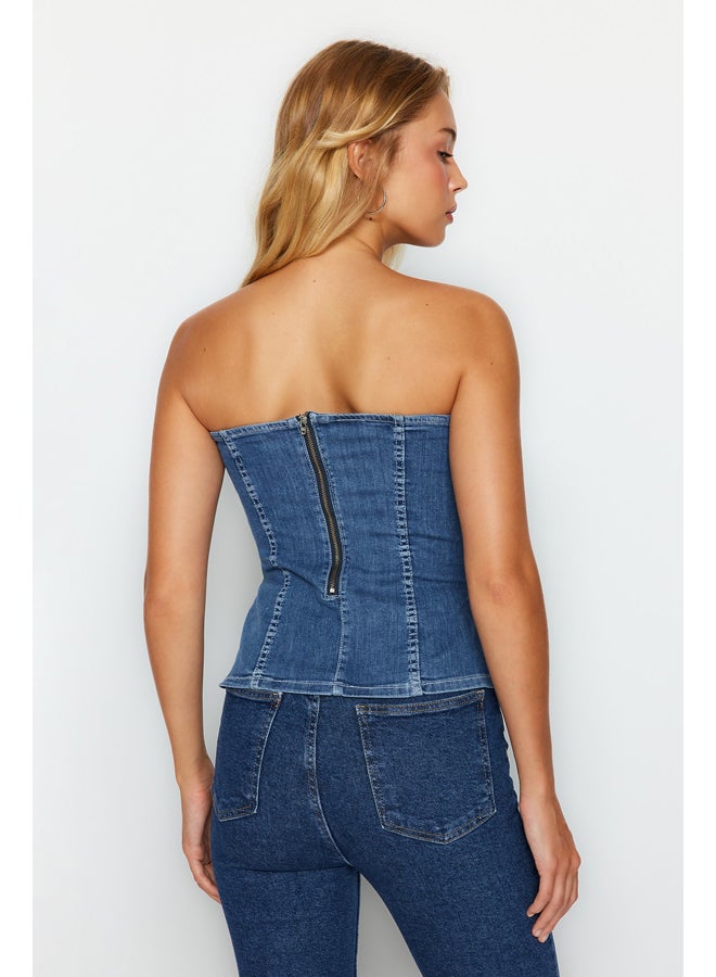 trendyol Blue Lace Detailed Denim Bustier TWOAW24BS00006  - Image 5
