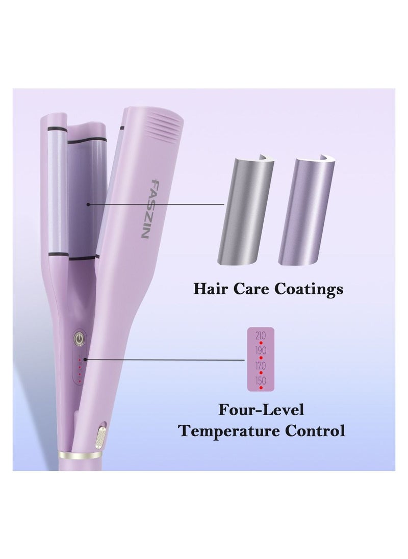 Faszin - Hair Curler Waver 3 Barrel Curling Iron 32mm for Deep Waves Water Waves Mermaid Waves with 4 Temperatures purple pink - Image 1