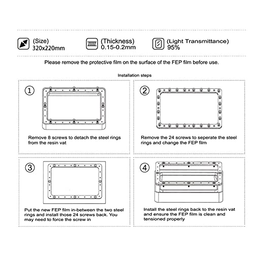KOYOFEI 6 PCS FEP Film 3D Printer Accessories Spare Parts, FEP Film for ELEGOO Jupiter, Jupiter SE, Photon M3 Max 12.8-13.6 inch Resin 3D Printers 380x260x0.15mm - Image 5