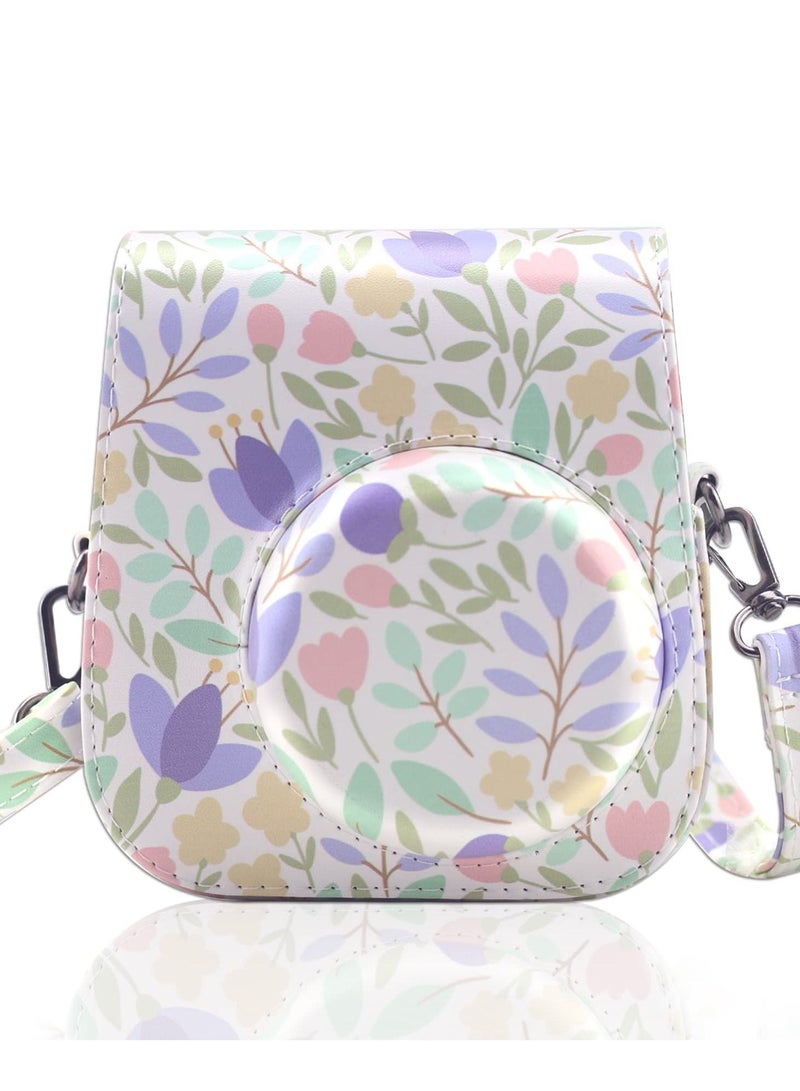 كابتن تيك Camera Bag Compatible with Fujifilm Instax Mini 11 Instant Camera Protective Bag Vintage Floral Pu Leather Camera Organizer with Shoulder Strap Purple Floral Camera Bag - Image 1