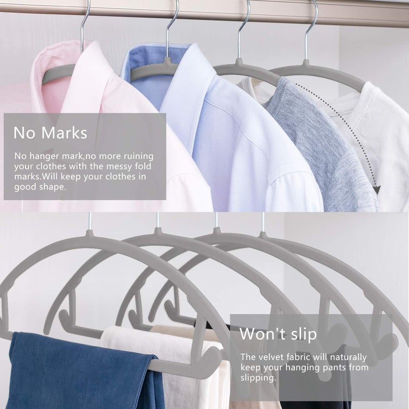 MIZGI Premium Velvet Hangers 30 Pack Heavyduty- Non Slip No Shoulder Bump Suit Hanger - Chrome Hooks,Space Saving Clothes Rounded Shape for Coat,Sweater,Jackets,Pants - Image 5