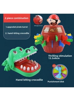 Children's Educational Parent-Child Interactive Toys Multiplayer Two-Person Battle Table Game Boys' Family Indoor Father-Son Board Game-Color:[upgraded Version] 24 Swords Pirate Bucket + Punishment Plate + Hand Biting Crocodile