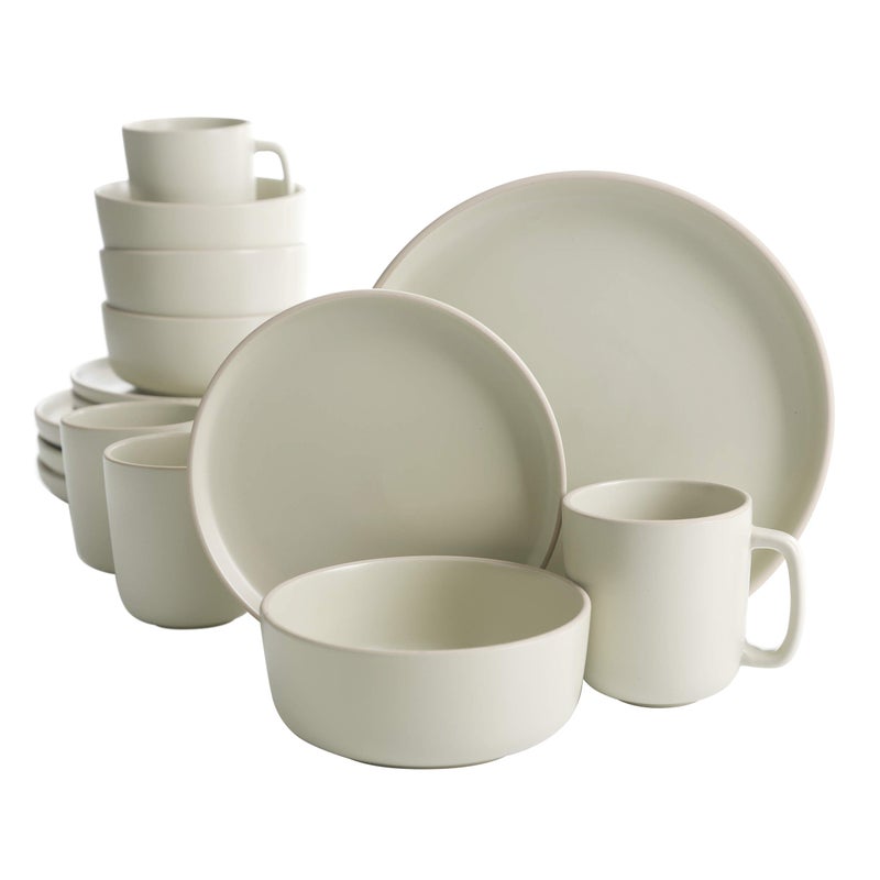 Gibson Home Zuma 16 Piece Round Kitchen Dinnerware Set Dishes Plates Bowls Mugs Service for 4 Matte Stoneware Cream