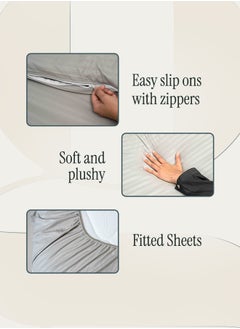 Good Sleep Premium Striped Duvet Set (6-Piece) Grey Stripe King Size (220x240 cm), Ultra-Soft & Wrinkle-Resistant | Includes 1 Duvet Cover, 1 Fitted Bedsheet & 4 Pillow Covers with Zipper Closures  - Image 2