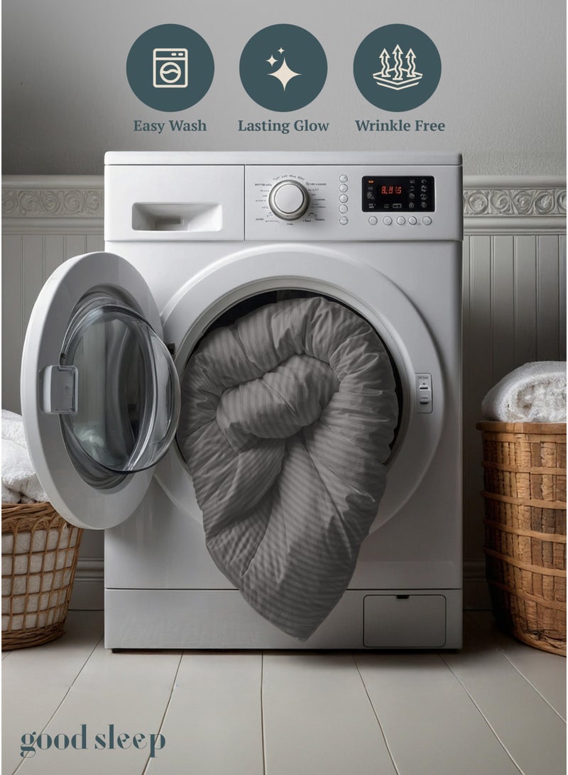 Good Sleep Premium Striped Duvet Cover Set – 6-Piece Grey | King Size 220x240 cm | Ultra-Soft, Wrinkle-Resistant & Made in Dubai | Includes Duvet Cover, Fitted Sheet & 4 Pillowcases - Image 3