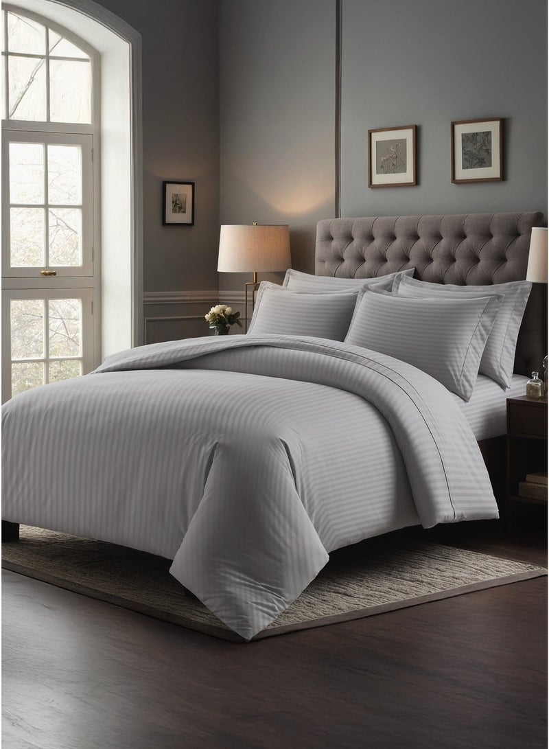 Good Sleep Premium Striped Duvet Cover Set – 6-Piece Grey | King Size 220x240 cm | Ultra-Soft, Wrinkle-Resistant & Made in Dubai | Includes Duvet Cover, Fitted Sheet & 4 Pillowcases - Image 1