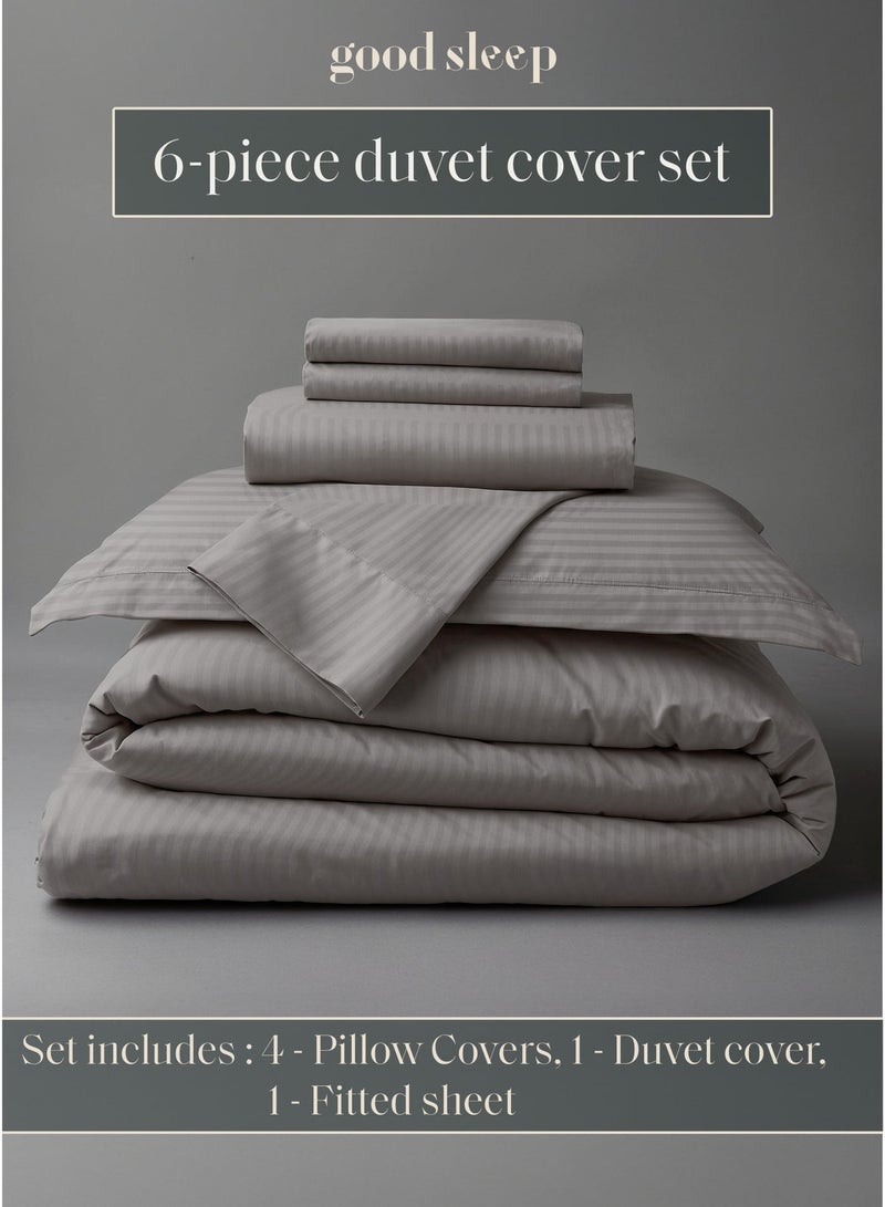 Good Sleep Premium Striped Duvet Cover Set – 6-Piece Grey | King Size 220x240 cm | Ultra-Soft, Wrinkle-Resistant & Made in Dubai | Includes Duvet Cover, Fitted Sheet & 4 Pillowcases - Image 2