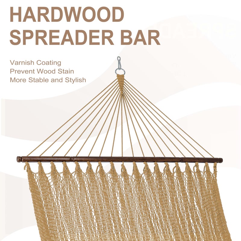 Lazy Daze Hammocks 10.5 FT Double 2 Person Caribbean Rope Hammock, Hand Woven Polyester Hammock with Spreader Bars, for Outside Outdoor Backyard Patio Poolside, 450 LBS Capacity, Tan - Image 4
