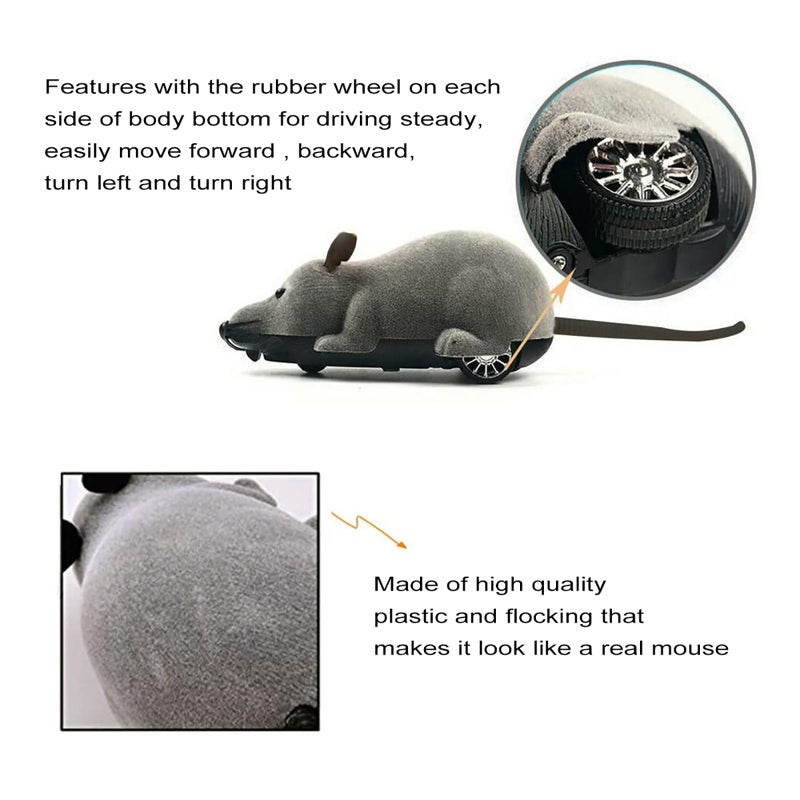 Ufurty Auto Moving Mouse Cat Toy, Interactive Cat Toys Wireless Electronic Fake Mouse Rat Pet Toy Running Wheel Plush Rat Chasing Prank Toy for Cats Dogs Kids Novelty Gift By Greatstar (Grey, No Controller) - Image 4