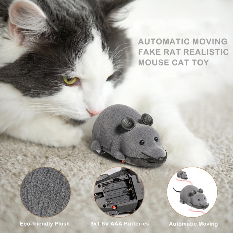 Ufurty Auto Moving Mouse Cat Toy, Interactive Cat Toys Wireless Electronic Fake Mouse Rat Pet Toy Running Wheel Plush Rat Chasing Prank Toy for Cats Dogs Kids Novelty Gift By Greatstar (Grey, No Controller) - Image 2