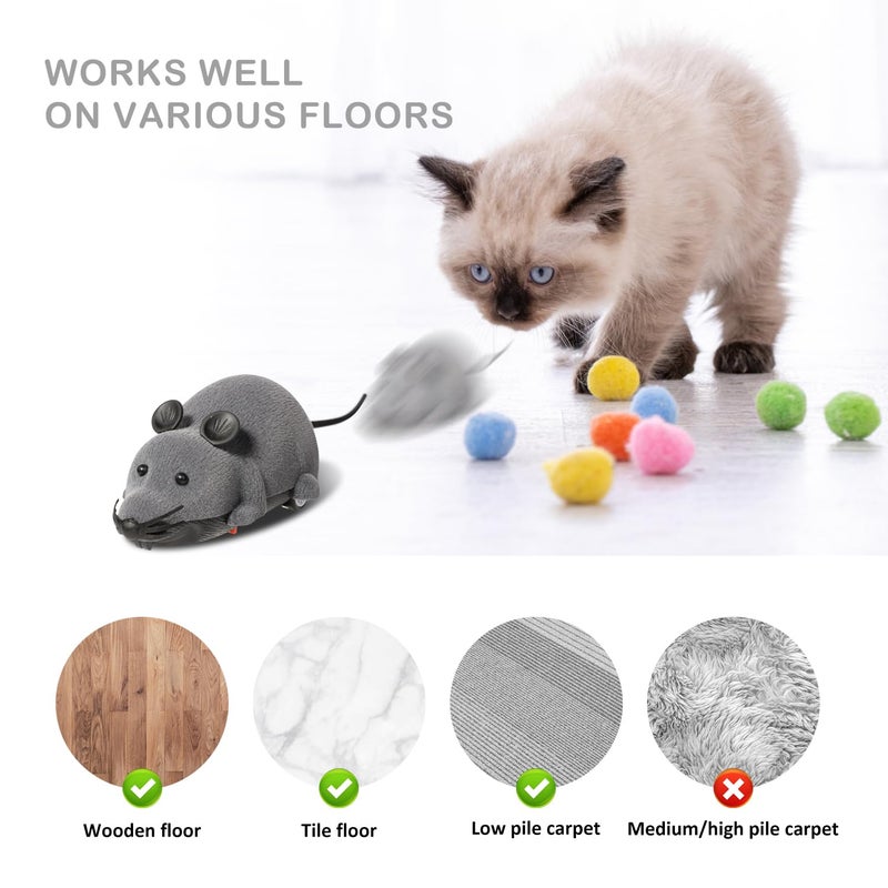 Ufurty Auto Moving Mouse Cat Toy, Interactive Cat Toys Wireless Electronic Fake Mouse Rat Pet Toy Running Wheel Plush Rat Chasing Prank Toy for Cats Dogs Kids Novelty Gift By Greatstar (Grey, No Controller) - Image 5