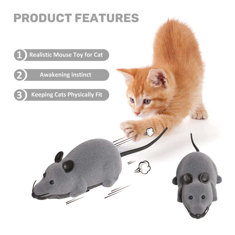 Ufurty Auto Moving Mouse Cat Toy, Interactive Cat Toys Wireless Electronic Fake Mouse Rat Pet Toy Running Wheel Plush Rat Chasing Prank Toy for Cats Dogs Kids Novelty Gift By Greatstar (Grey, No Controller) - Image 3
