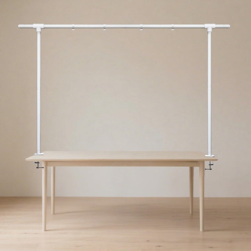 Beyeutao Over The Table Rod Stand with Clamps White Table Balloon Arch 16"-87" Length 30"-45" Height Adjustable Arch Stand Fit for Photo Booth Wedding Birthday Party Halloween Christmas Decoration - Image 1