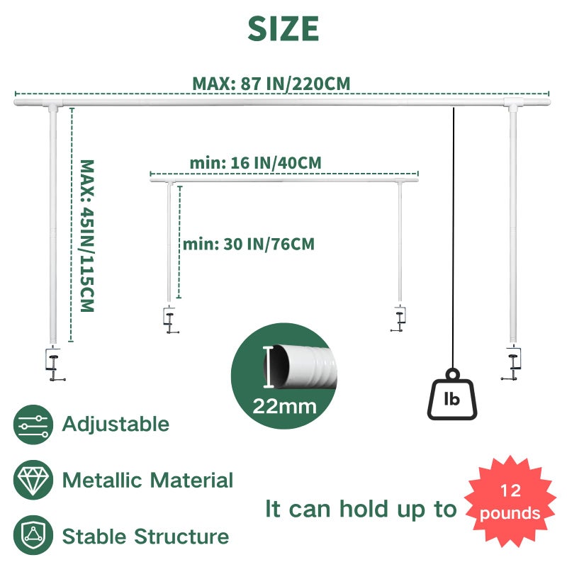 Beyeutao Over The Table Rod Stand with Clamps White Table Balloon Arch 16"-87" Length 30"-45" Height Adjustable Arch Stand Fit for Photo Booth Wedding Birthday Party Halloween Christmas Decoration - Image 4