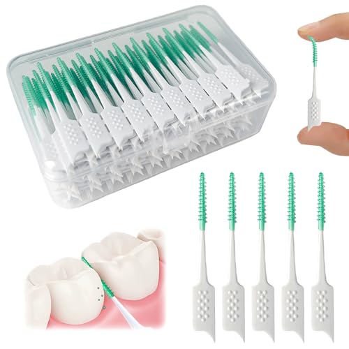 WQINX Dental Floss Picks Soft Silicone interdental Brush, Braces Brush, Floss Picks for Teeth, Disposable interdental Brush, Suitable for Cleaning Teeth Health(Green, 160pcs) - Image 1