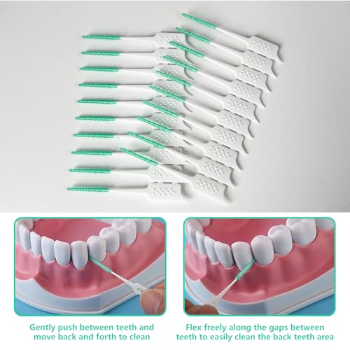 WQINX Dental Floss Picks Soft Silicone interdental Brush, Braces Brush, Floss Picks for Teeth, Disposable interdental Brush, Suitable for Cleaning Teeth Health(Green, 160pcs) - Image 4