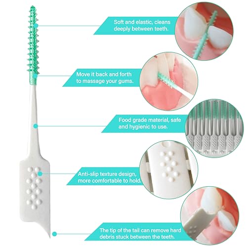 WQINX Dental Floss Picks Soft Silicone interdental Brush, Braces Brush, Floss Picks for Teeth, Disposable interdental Brush, Suitable for Cleaning Teeth Health(Green, 160pcs) - Image 3