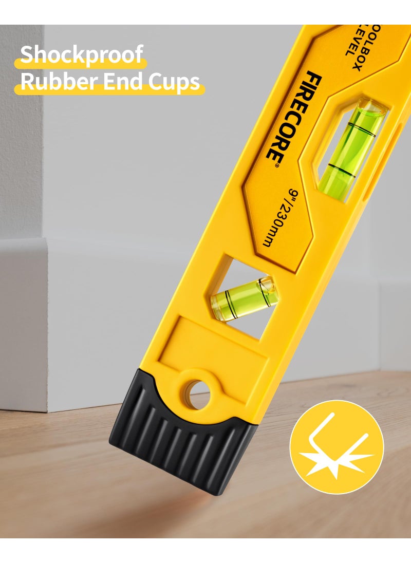 Firecore Torpedo Level Magnetic, Firecore 9 Inch Shockproof Small Leveler Tool with 3 Bubble Spirit Level 45 90 180 Degree, Construction Levelers for Hanging Pictures Install Shelf Home Renovation  - Image 3