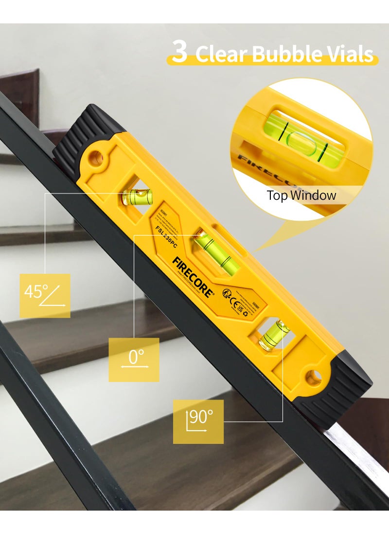 Firecore Torpedo Level Magnetic, Firecore 9 Inch Shockproof Small Leveler Tool with 3 Bubble Spirit Level 45 90 180 Degree, Construction Levelers for Hanging Pictures Install Shelf Home Renovation  - Image 4