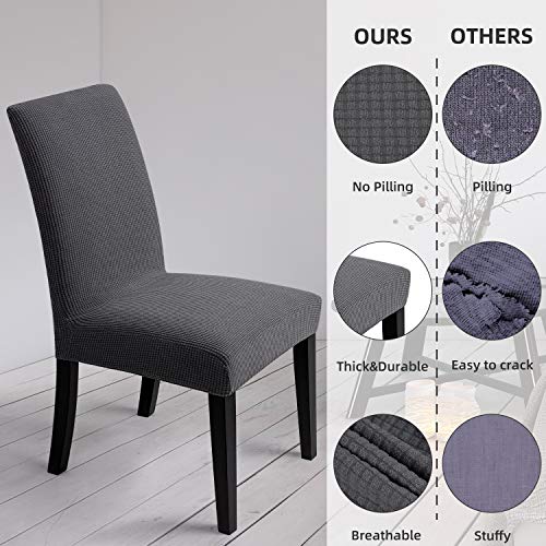 Artrello Chair Covers for Dining Room - Stretch Chair Slipcovers for Decorative Seat Protector Armless Removable Washable Elastic Dinner Universal Spandex Solid Chair Slip Covers Set(Dark Grey,4) - Image 4