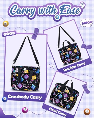 FOKDUVB Bingo Bag for Daubers Dabbers Dotters Tote Bag with Pockets for Bingo Stuff Supplies (Black) - Image 3
