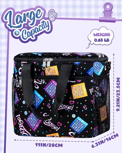 FOKDUVB Bingo Bag for Daubers Dabbers Dotters Tote Bag with Pockets for Bingo Stuff Supplies (Black) - Image 4