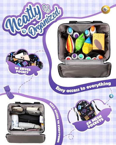 FOKDUVB Bingo Bag for Daubers Dabbers Dotters Tote Bag with Pockets for Bingo Stuff Supplies (Black) - Image 2