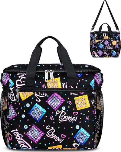 FOKDUVB Bingo Bag for Daubers Dabbers Dotters Tote Bag with Pockets for Bingo Stuff Supplies (Black) - Image 1