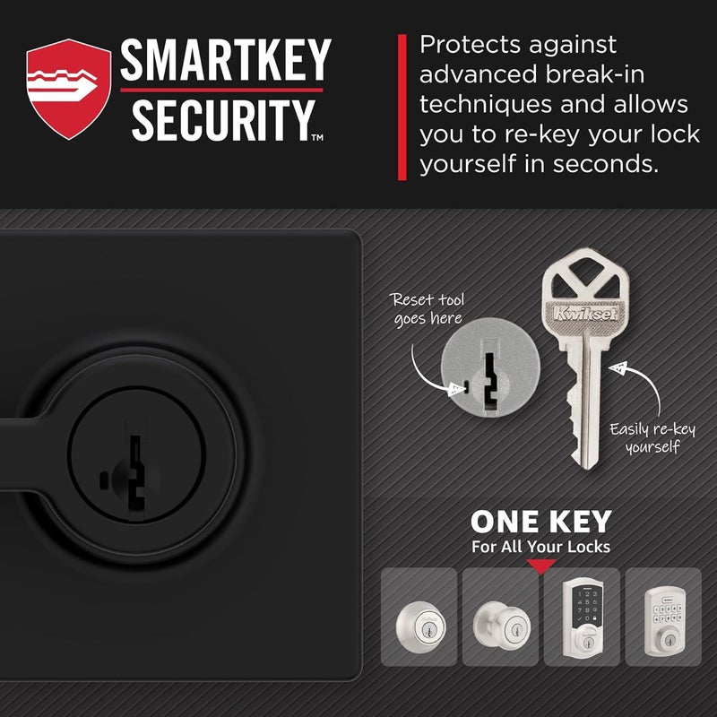 Kwikset مقبض باب دخول كويكست كيسي مع قفل ومفتاح آمن قابل للعكس خارجي للمدخل الأمامي وغرف النوم باللون الأسود غير اللامع مقاوم للاختيار مفتاح ذكي للأمان وإعادة التهيئة وميكروبان - Image 5
