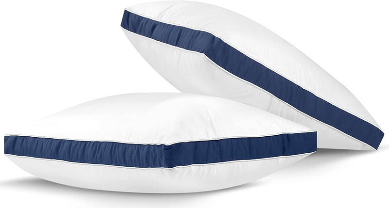 JY Microfiber Pillow Hotel Quality with Premium Soft Down Alternative Fill for Back, Stomach or Side Sleepers with Blue Pipen Size 17 * 27 Set of 2 - Image 1