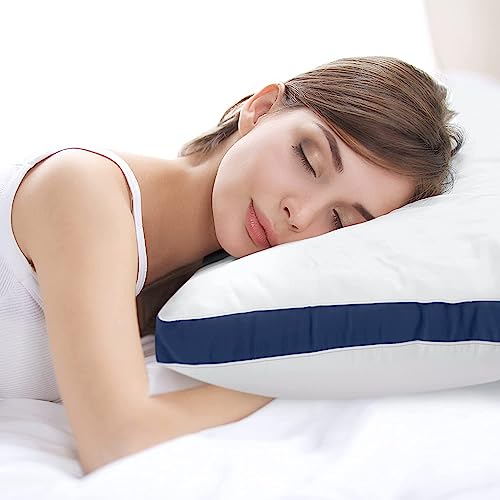 JY Microfiber Pillow Hotel Quality with Premium Soft Down Alternative Fill for Back, Stomach or Side Sleepers with Blue Pipen Size 17 * 27 Set of 2 - Image 4