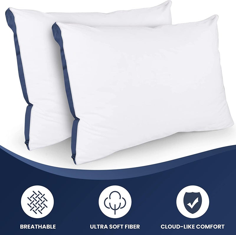 JY Microfiber Pillow Hotel Quality with Premium Soft Down Alternative Fill for Back, Stomach or Side Sleepers with Blue Pipen Size 17 * 27 Set of 2 - Image 2