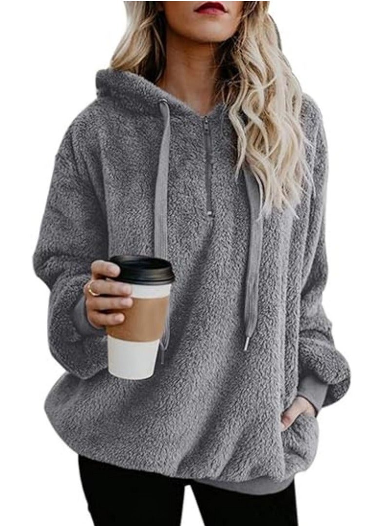 NIBEMINENT Women's Plush Sports Pullover Hoodie Sports Comfortable Oversized Pocket Hooded Sweatshirt Autumn and Winter - Image 1