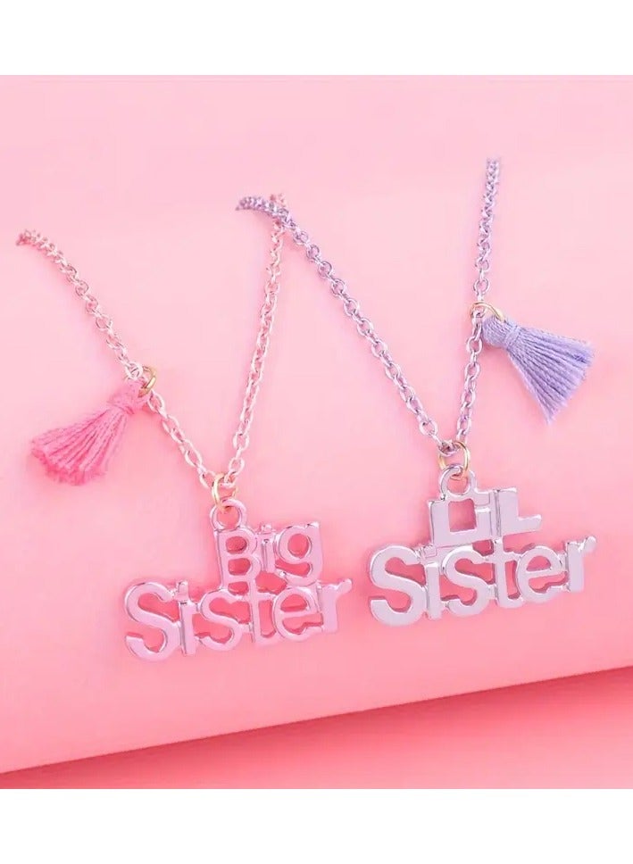 Goolsky 2pcs Set "Big Sister & Little Sister" Tassel Necklaces - Cute Friendship Jewelry Gift for Girls, Pink & Purple Zinc Alloy Pendants with Iron Chain, Perfect BFF Accessory, Necklace for Girls - Image 1