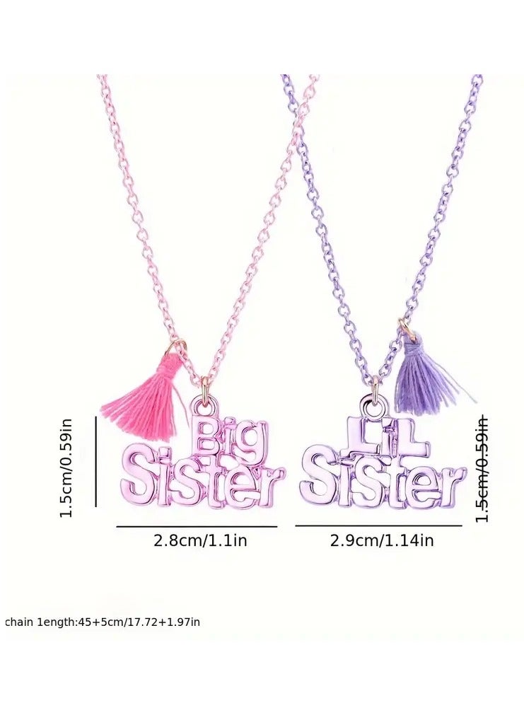 Goolsky 2pcs Set "Big Sister & Little Sister" Tassel Necklaces - Cute Friendship Jewelry Gift for Girls, Pink & Purple Zinc Alloy Pendants with Iron Chain, Perfect BFF Accessory, Necklace for Girls - Image 4