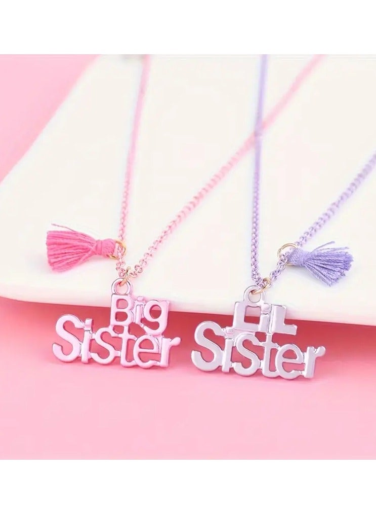 Goolsky 2pcs Set "Big Sister & Little Sister" Tassel Necklaces - Cute Friendship Jewelry Gift for Girls, Pink & Purple Zinc Alloy Pendants with Iron Chain, Perfect BFF Accessory, Necklace for Girls - Image 5