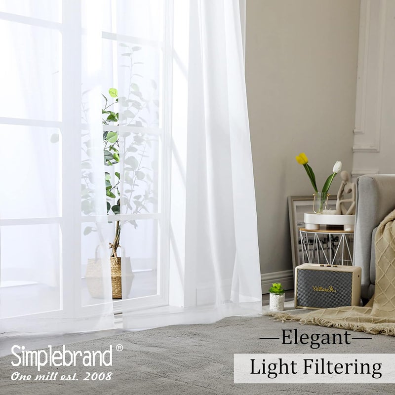 SimpleBrand Sheer White Curtains 120 Inches Long, Extra Long Rod Pocket Solid Color Window Sheer Curtain Panels, Elegant Curtains & Drapes for Living Room, Bedroom 2 Panels (White, 2x42x120'') - Image 5